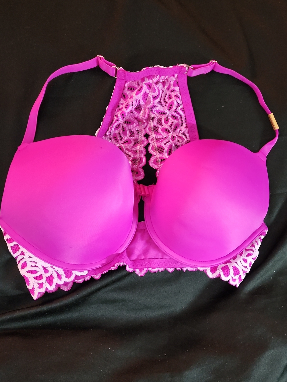 PINK Victoria's Secret Fuchsia Lace Racerback Push-Up Bra Sz. 36D